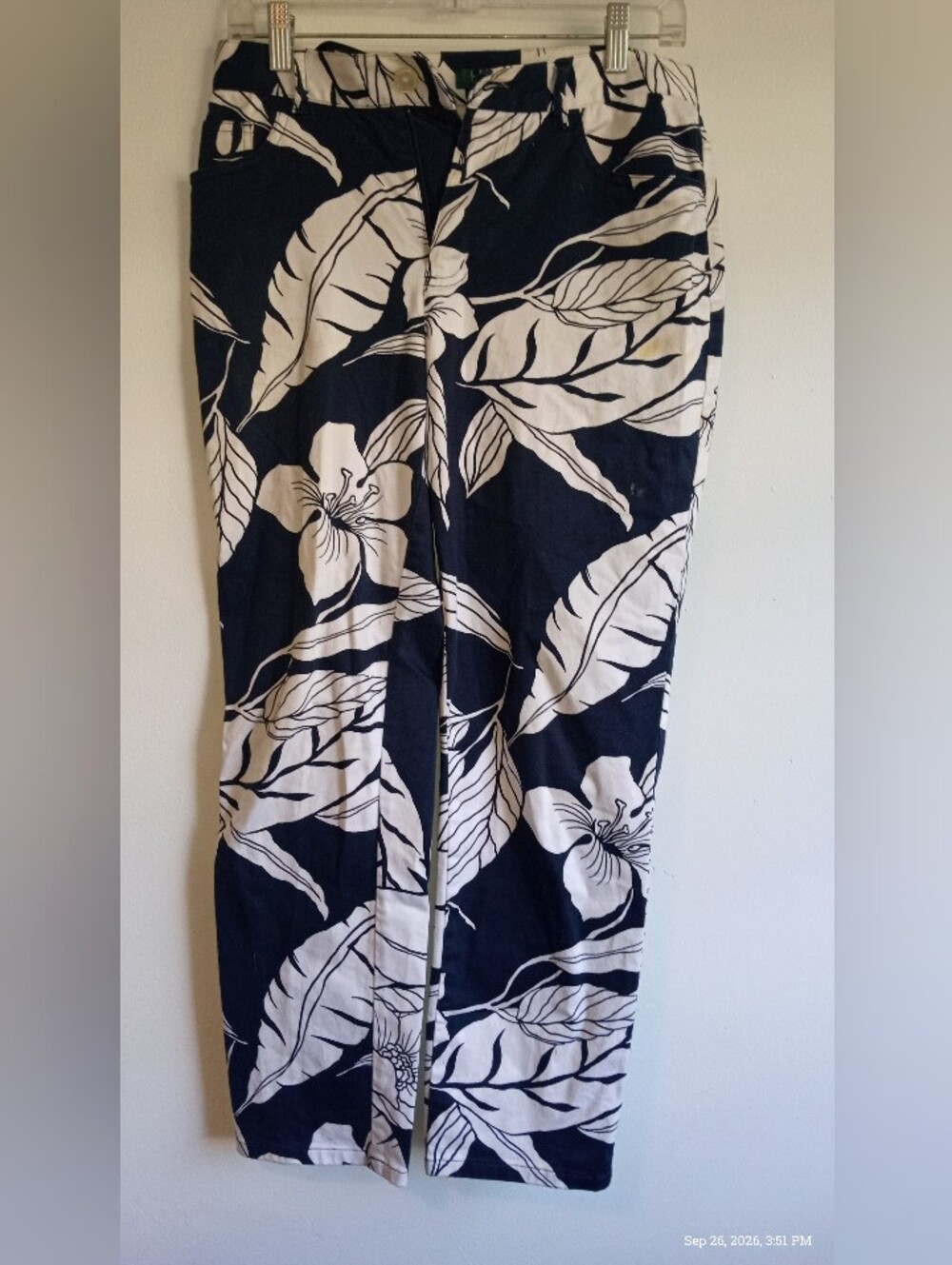 Ralph Lauren Women’s Navy & White Floral Wide-Leg Pants